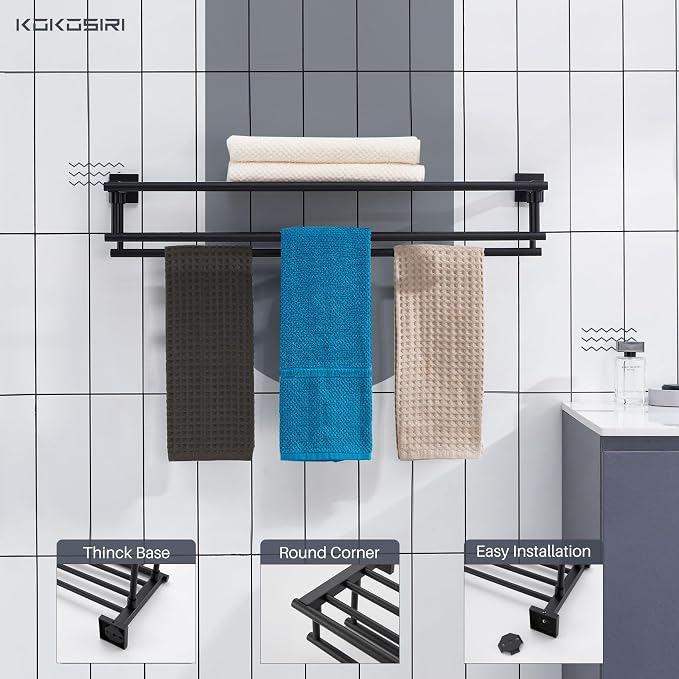 KOKOSIRI Bath Towel Rack with Double Towel Bars 32-Inch Bathroom Towel Shelves - Image 5