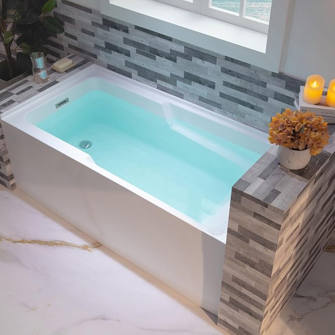 WOODBRIDGE 54" Acrylic Rectangular Alcove Soaking Bathtub in White - Image 2