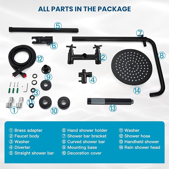 gotonovo Outdoor Shower Fixtures SUS304 Stainless Steel Rain Shower Kit Faucet - Image 9