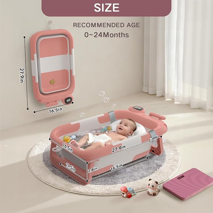 Collapsible Baby Bathtub for Newborn to Toddler, Portable Baby Bath Tub for - Image 2