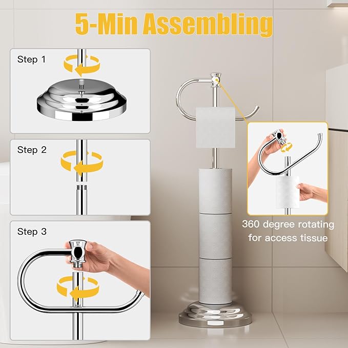 BESy Toilet Paper Holder Free Standing Bathroom Toilet Tissue Holder Stand - Image 3