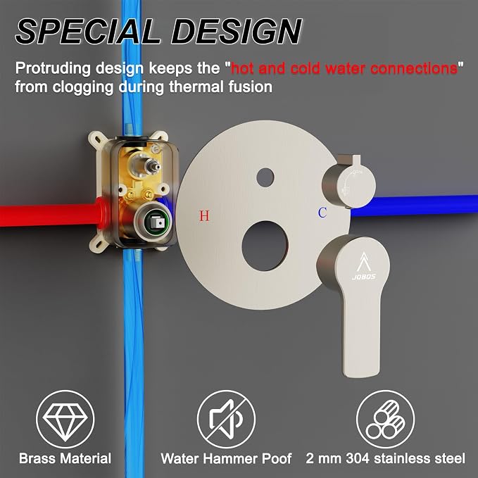 Shower Faucet Set 10IN Brass Rough-In Valve Body Trim Kit Rainfall Included - Image 4
