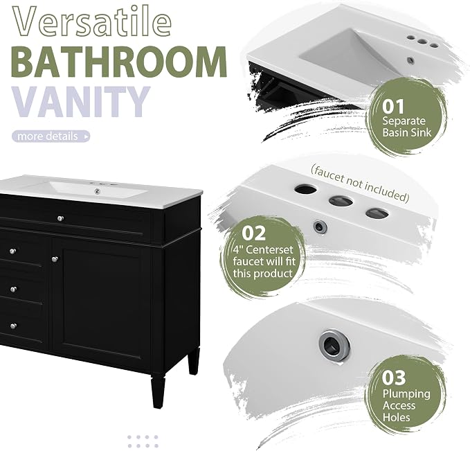 36" Bathroom Vanity with Matching Medicine Cabinet, Modern Sink Storage Cabinet - Image 4