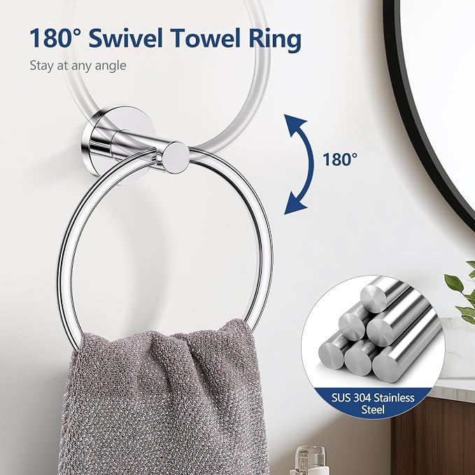 TQKAG 5 Piece Bathroom Towel Bar Holder Sets Polished Chrome Bathroom Hardware - Image 5