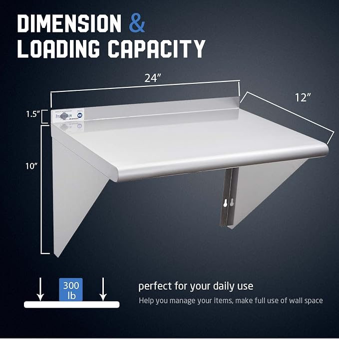 Profeeshaw NSF Stainless Steel Shelf 18” x 24”, 300 lb Commercial Shelves Wall - Image 3