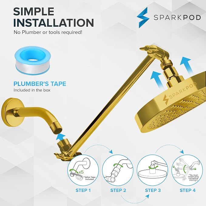 SparkPod 11" Solid Brass Shower Head Extension Arm - Image 5