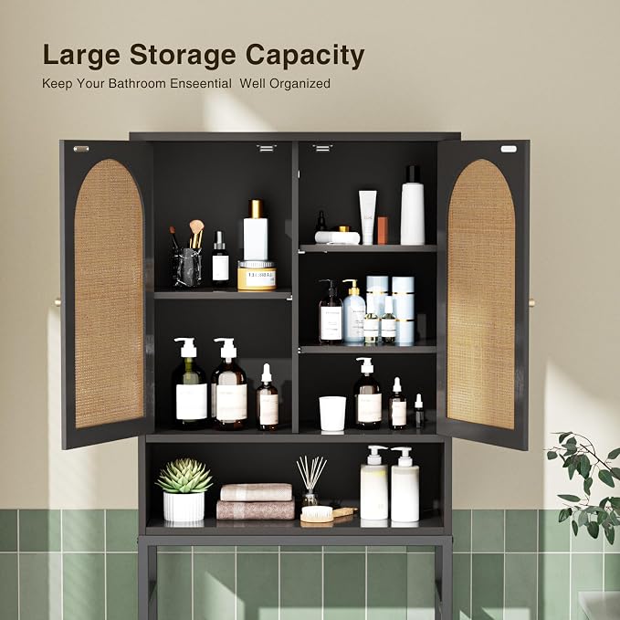 Rattan Toilet Storage Cabinet, Over The Rack Wood Cabinet - Image 4