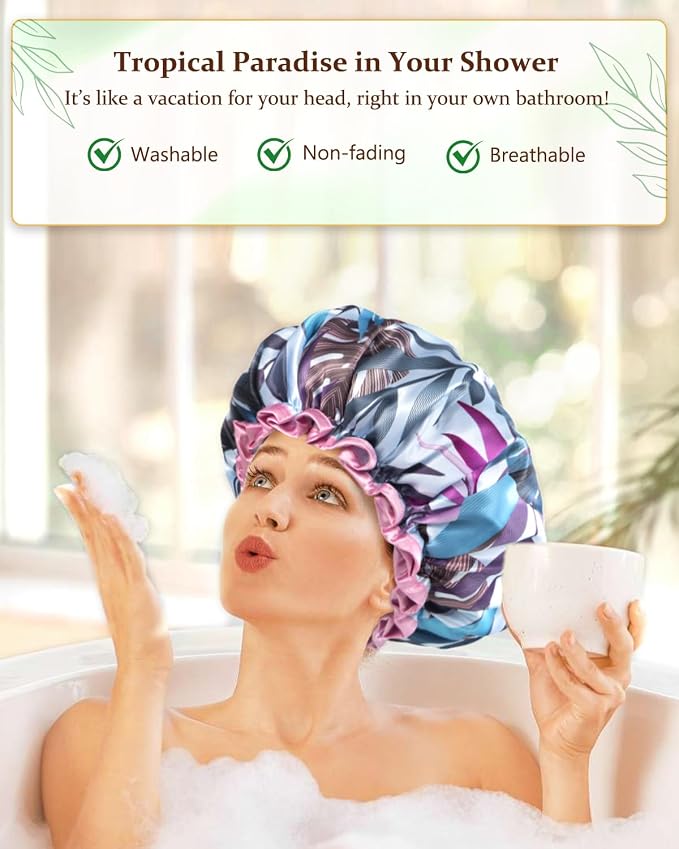mikimini Large Shower Cap for Women Reusable Waterproof, Adjustable Hair Cap - Image 6