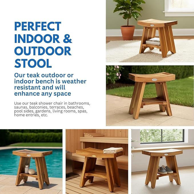 EcoDecors Teak Shower Bench 18", 300 lb Capacity – Waterproof Wood Bath Seat - Image 6