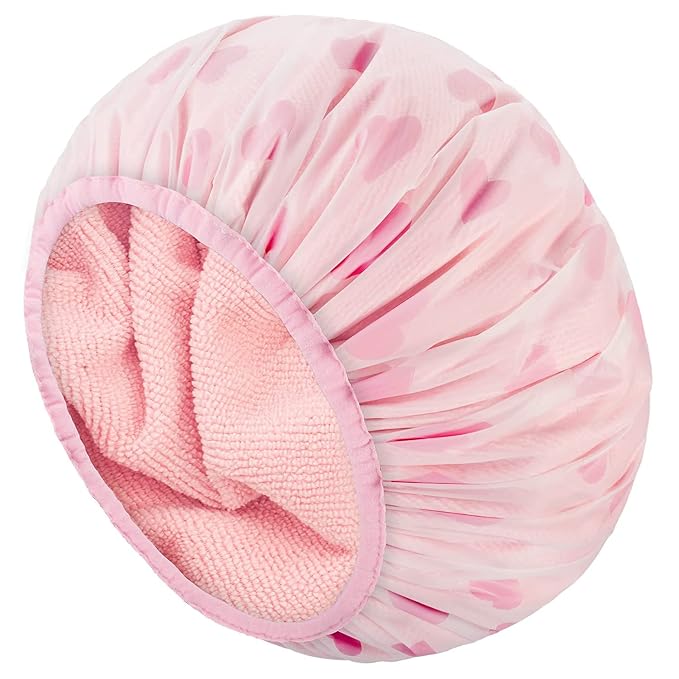 Auban Shower Cap, Shower Cap for Women Terry Cloth Lined EVA Exterior Reusable by Auban