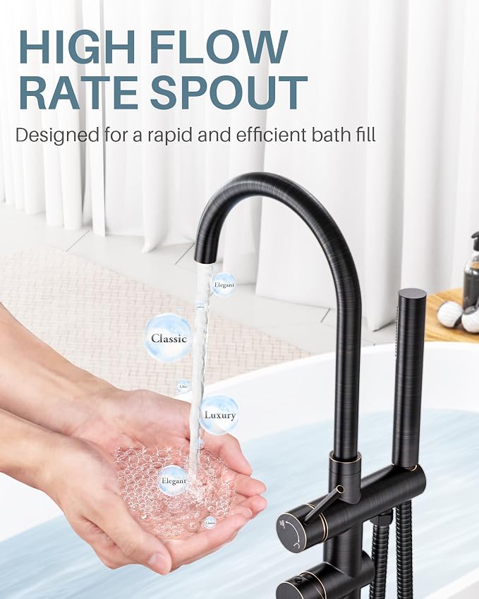Freestanding Tub Filler Faucet Bronze: High Flow Brass Floor Mount Bathtub - Image 4