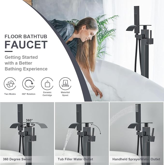 Senlesen Barthroom Tub Filler Faucet Floor Mounted Bathtub Shower Faucet - Image 2