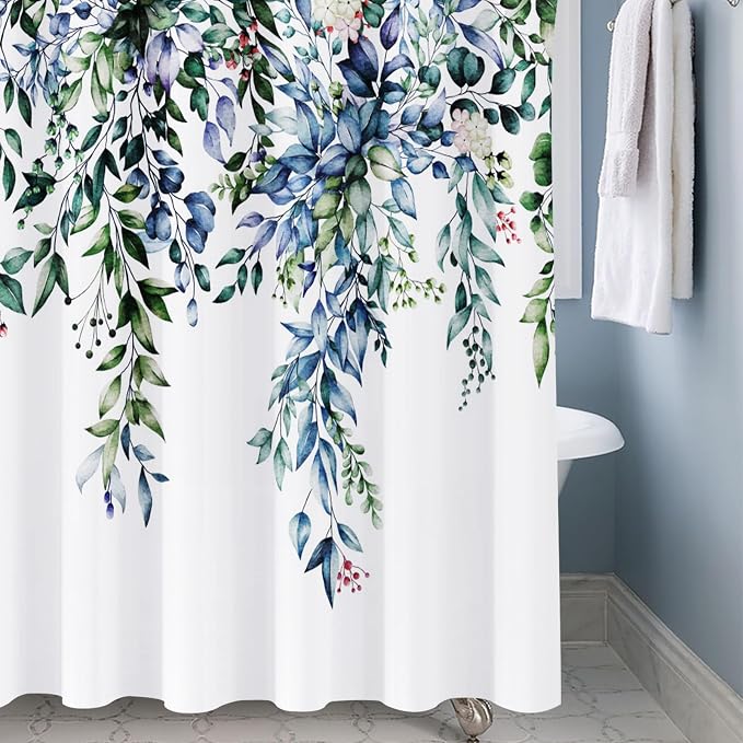 Shower Curtain, Watercolor Green Leaf Shower Curtain Sets Waterproof Plant - Image 8