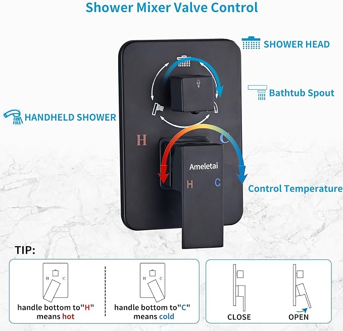 Shower Faucet Set, Handheld Wall Mounted Showerhead and Waterfall Tub Spout - Image 4