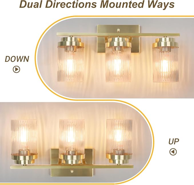 Gold Bathroom Light Fixtures 3 Lights Vanity Light - Image 5