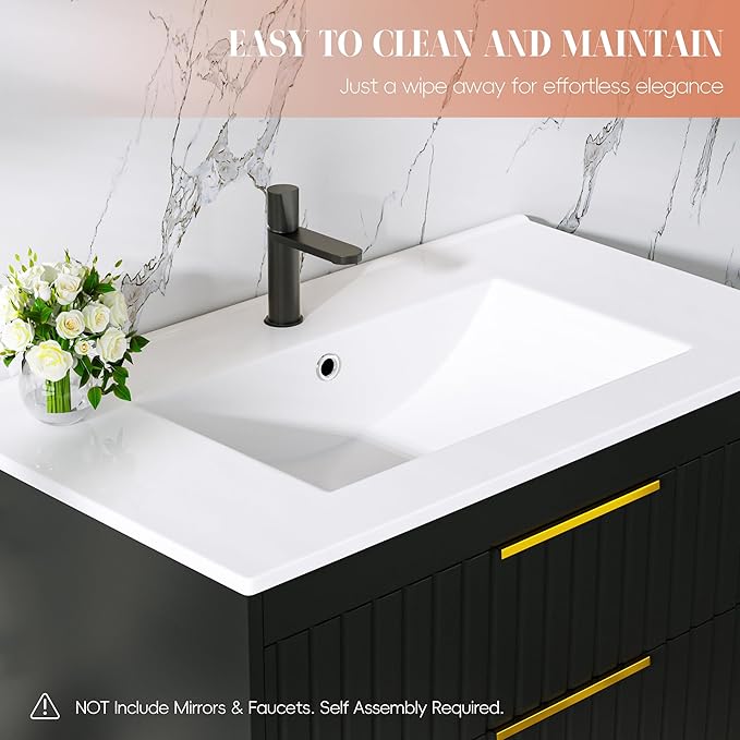 36" Bathroom Vanity with Sink, Floating Vanity Bathroom Sink Cabinet Wall Mount - Image 5