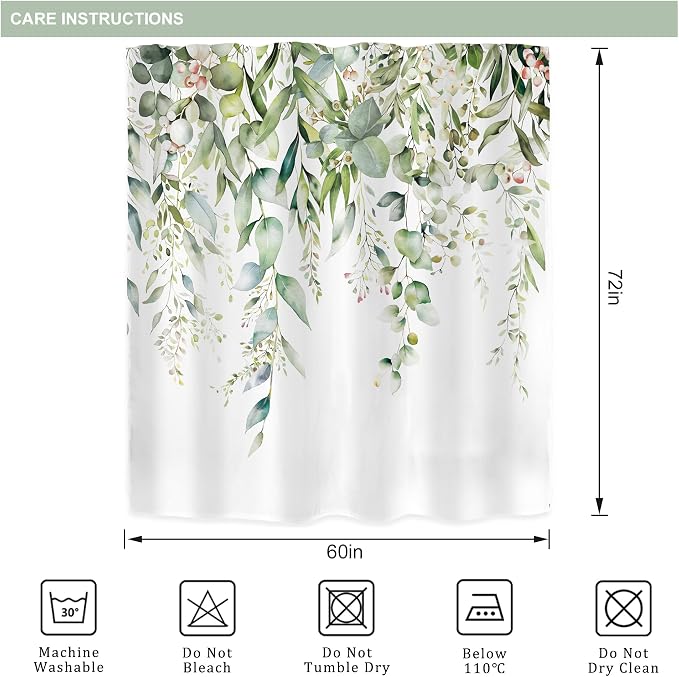 Riyidecor Sage Green Eucalyptus Shower Curtain, Fabric Cloth Bathroom Curtains - Image 4