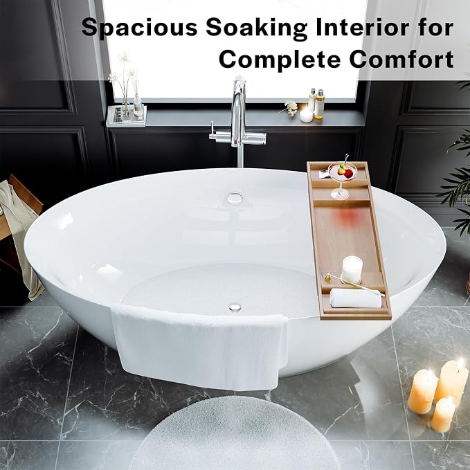 Empava Freestanding Bathtub, Non-Slip Flat Bottom, Glossy White, cUPC Certified - Image 4