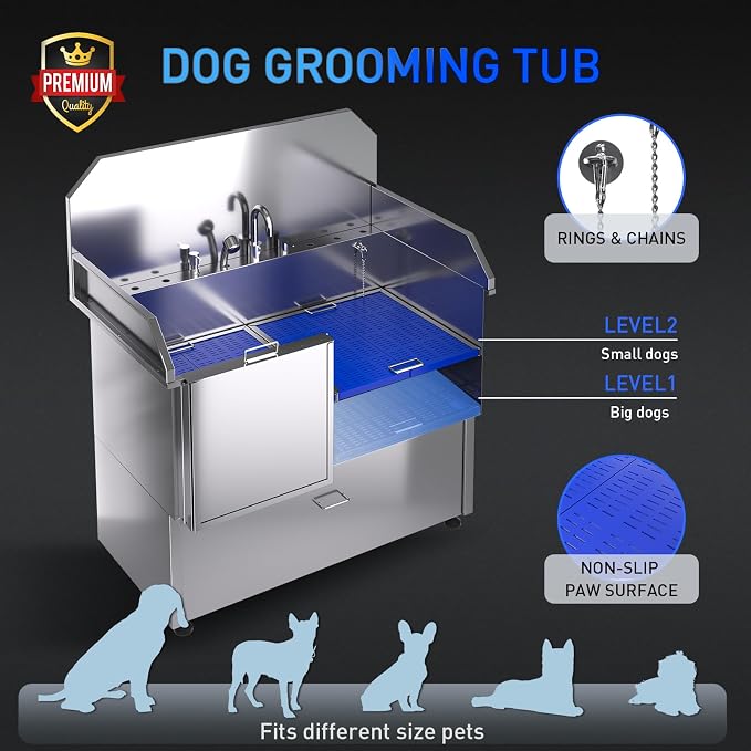 Dog Washing Station – 50 inch Professional 304 Stainless Steel Grooming Tub - Image 4