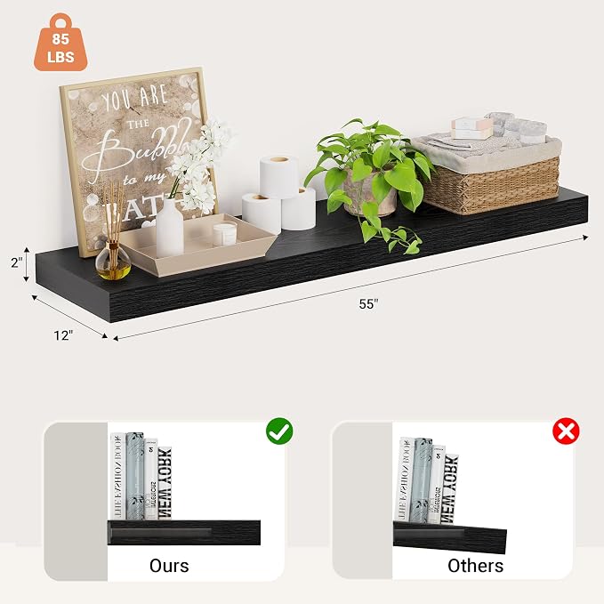 Heimlove 12 Inch Deep Floating Shelves, 55 x 12 inches Long Wall Shelf - Image 3