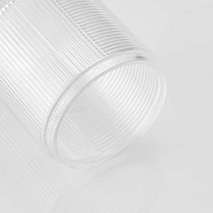 Clear Transparent Apothecary Ribbed Geometric Etched Glass Jar W/Gold Lid Cover - Image 7