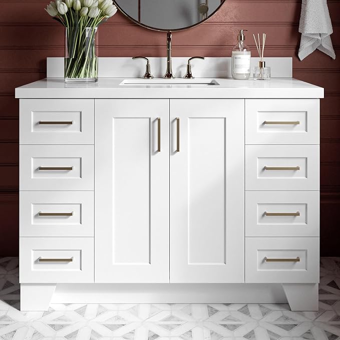 ARIEL 49" White Bathroom Vanity, 1.5" Edge Pure White Quartz Countertop & Splash by Ariel