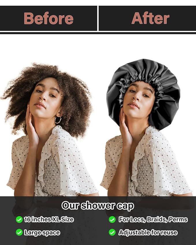 Aquior Shower Cap for Women, Extra Adjustable Shower Caps for Women - Image 6