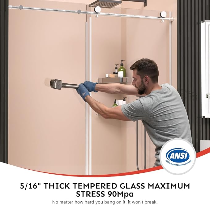 58-60" Wx74 H Frameless Single Sliding Shower Door, 5/16" Tempered - Image 3