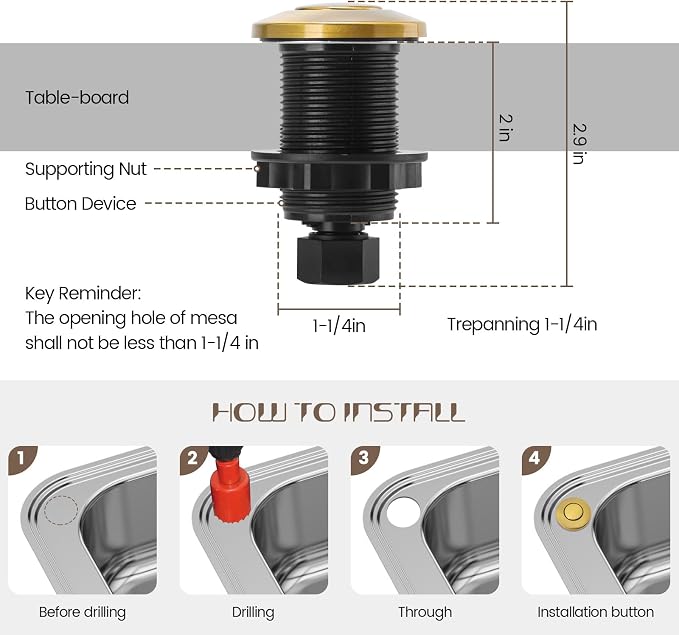 Garbage Disposal Air Switch Kit Sink Top Waste Disposal Stainless Steel Golden - Image 5
