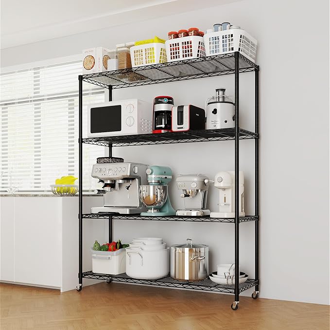 4 Tier Storage Racks Shelving, Heavy Steel Pantry Shelves, Adjustable Wire - Image 2