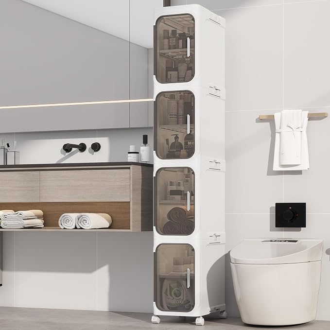KHNR 4-Tiers Slim Bathroom Storage Cabinet, Foldable Storage Cabinets, Narrow by EnjoyYourLife