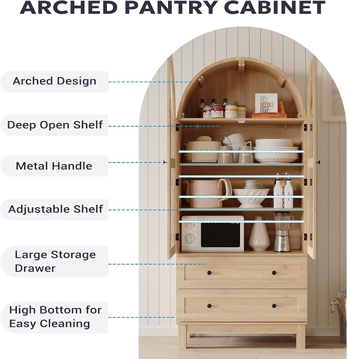 71" Tall Arched Kitchen Pantry, Kitchens Pantry Storage Cabinet - Image 5