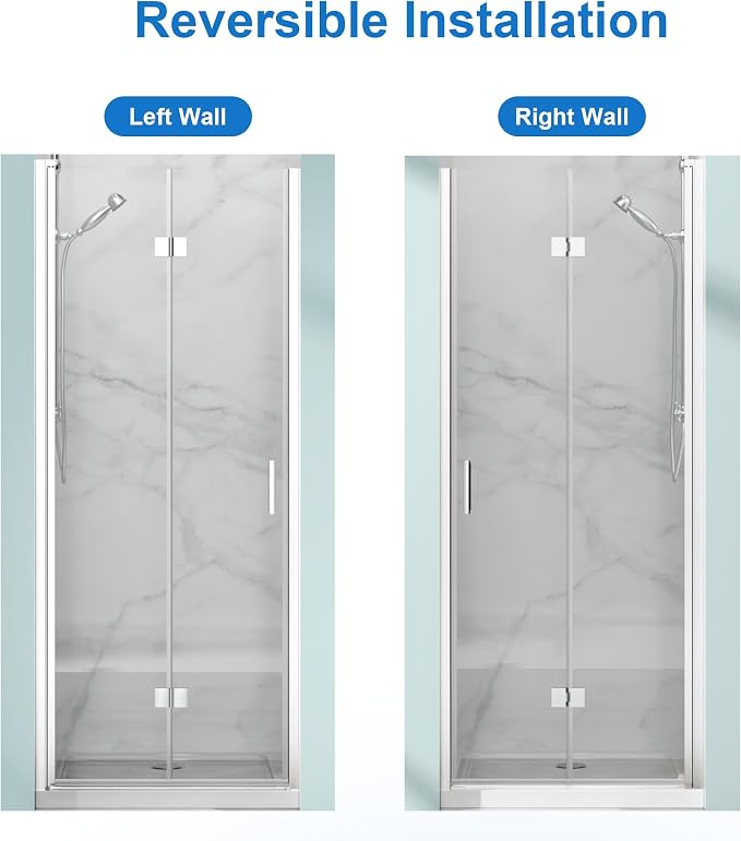 34 in.W x 72 in.H Bifold Frameless Glass Shower Door 1/4” Tempered Clear Glass - Image 9