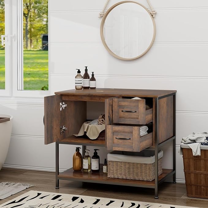 YOURLITE Bathroom Vanity, Dark Brown Modern Wood Washroom Cabinet - Image 2