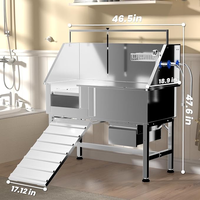 46" Dog Washing Station, Professional Stainless Steel Dog Bathing Station Pet - Image 6