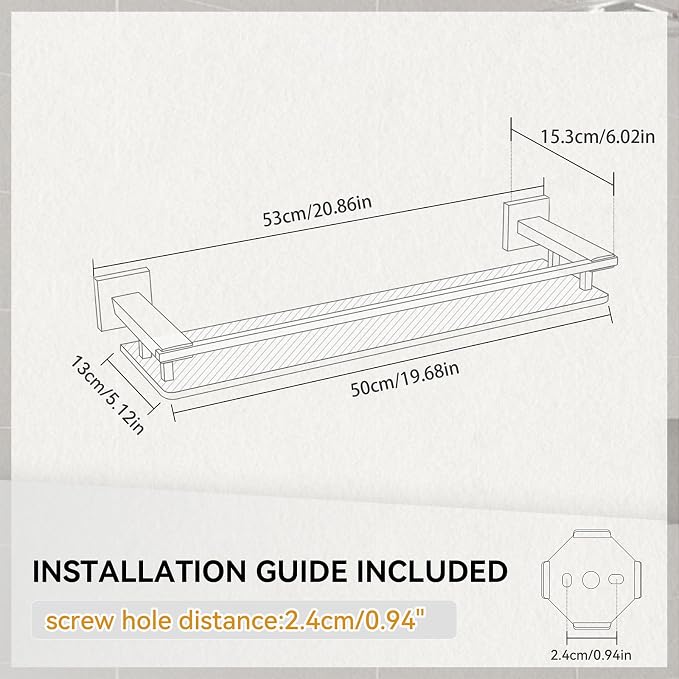 LANC Black Bathroom Shelves Glass Shelf 20-Inch Floating Tempered Glass Shelf - Image 3