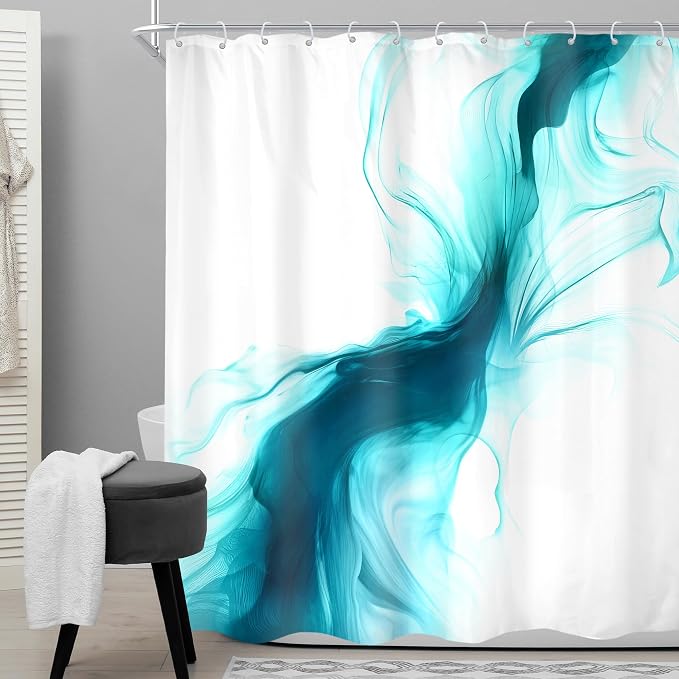 Cinbloo Teal Turquoise Aqua 60Wx72H Shower Curtain Abstract Modern Ombre Marble - Image 2