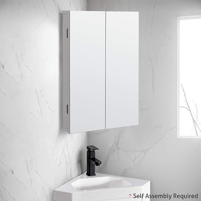 eclife 24" Bathroom Corner Medicine Cabinet W/Mirror, Double Doors Bathroom - Image 3