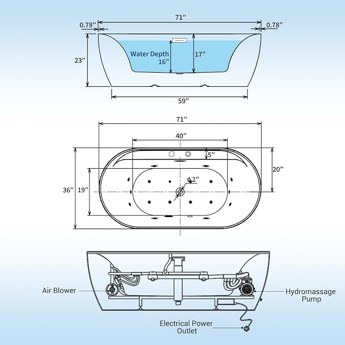 Acrylic Freestanding Bathtubs 71 inch Massage and Air Bubble Jets – Glossy - Image 2