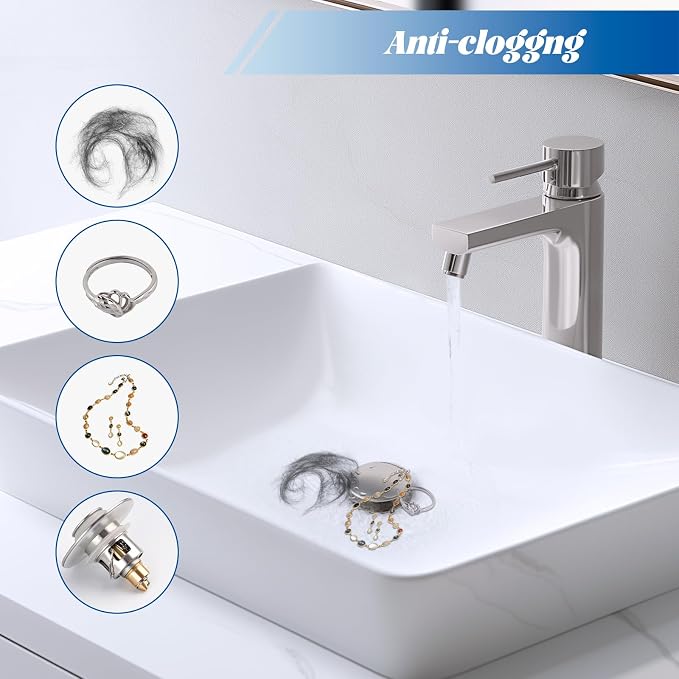 Hibbent All Metal 2 in 1 Bathroom Sink Stopper, Universal Pop Up Drain Strainer - Image 4