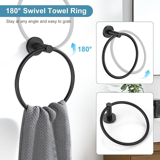 TQKAG Matte Black Bathroom Hardware Set 6-Piece Bathroom Accessory Set 23.6 - Image 3
