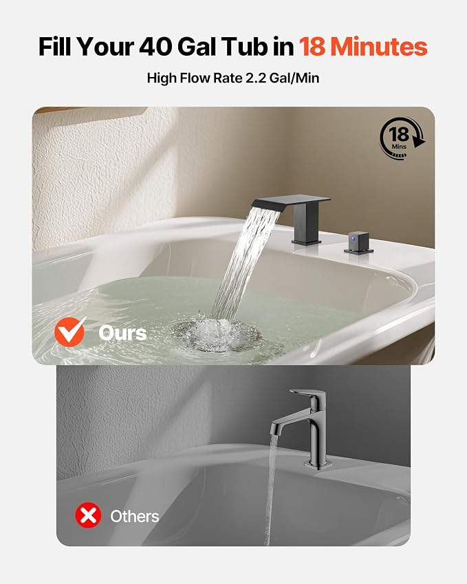 VEVOR Roman Tub Faucet, 3 Hole Waterfall Bathtub Faucet, Roman Bathtub Faucets - Image 2