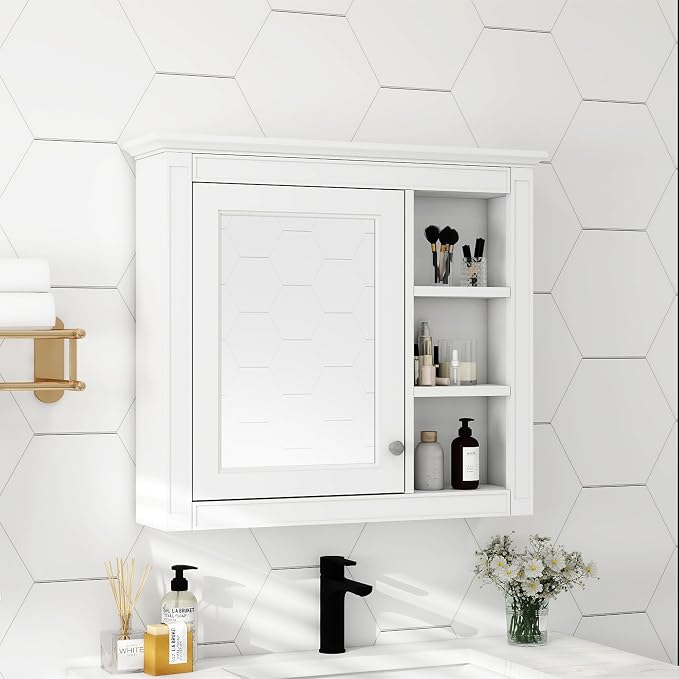 30'' x 28'' White Medicine Cabinet, Wall Mounted Bathroom Storage Cabinet - Image 8
