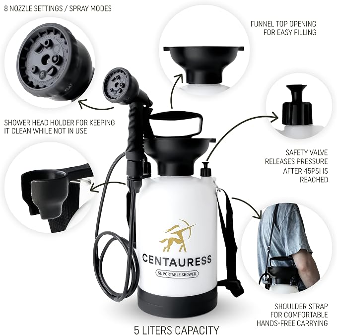 Portable Camping Shower Pump w/ Showerhead Holder and Safety Valve - Image 2