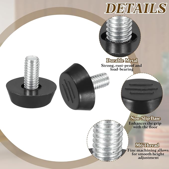 PATIKIL 10 Pcs M6 x 12mm Thread Adjustable Furniture Levelers, Furniture Feet - Image 3