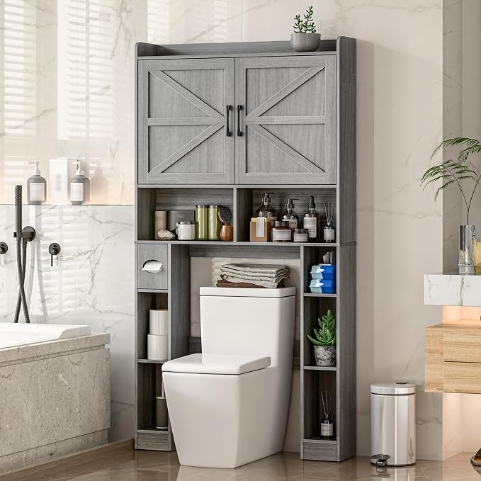 Over The Toilet Storage Cabinet, Farmhouse Toilet Cabinet Rack - Image 6