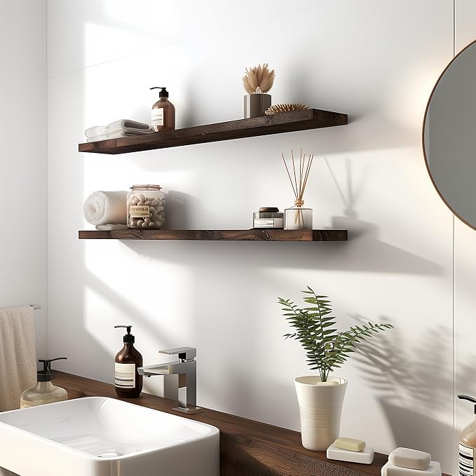 48 Inch Floating Shelves for Wall Rustic Brown Wood Wall Shelves for Bedroom - Image 5