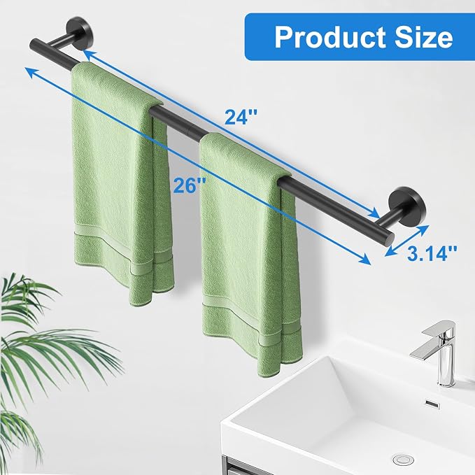 Matte Black Towel Bar, 24 Inch Bathroom Towel Rack, SUS304 Stainless Steel - Image 3