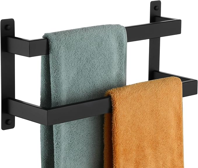 KOKOSIRI Towel Bars Black Bath Towel Holders 16 Inches Bathroom 2-Tiers Ladder by KOKOSIRI