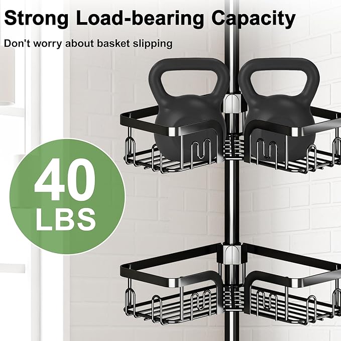 Corner Shower Caddy Tension Pole, 4-Tier Rustproof Bathroom Organizer Storage - Image 4